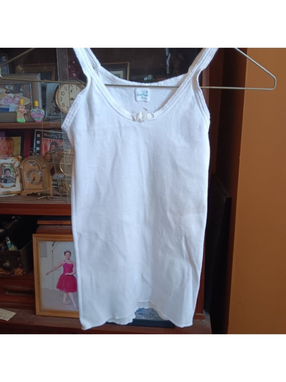 Girls sz 8 1960's Vintage White Tank Top With Bow Accent Cotton Penneys